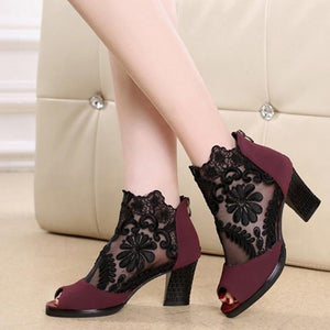 Summer mesh Peep Toe sandals sexy heels single shoes women shoes in Europe and America 2018 spring and summer gauze mujer