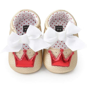 Oiko Store  TGR / 0-6 Months Baby Girl PU Leather Shoes Kid Moccasins First Walkers Crown Bow Soft Soled Non-slip Footwear Crib Shoes