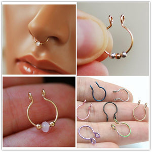 TIANCIFBYJS 2pcs U Shaped Fake Nose Ring Hoop Septum Rings Stainless Steel Nose Piercing Fake Piercing Oreja Pircing Jewelry