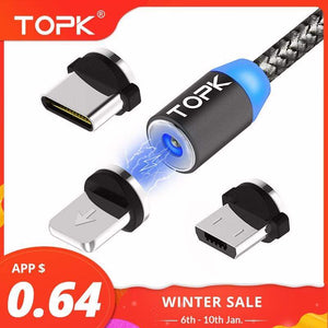 TOPK AM17 1M LED Magnetic USB Cable for iPhone Xs Max 8 7 6 & USB Type C Cable & Micro USB Cable for Samsung Xiaomi LG USB C