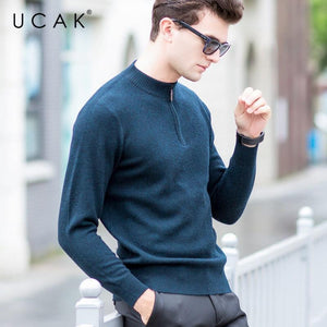 UCAK Brand Sweater Men Autumn Winter Thick Warm Zipper Turtleneck Pull Homme Merino Woolen Pullover Men Cashmere Sweaters U3017