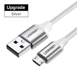 Oiko Store  Upgrade Silver / 0.25m Ugreen Micro USB Cable 2.4A Nylon Fast Charge USB Data Cable for Samsung Xiaomi LG Tablet Android Mobile Phone USB Charging Cord
