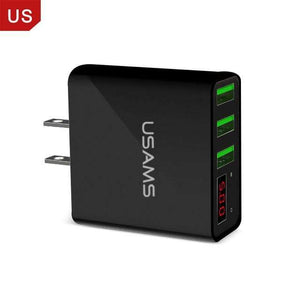 USAMS 3 Port USB Phone Charger LED Display EU Plug Total Max 3A Smart Fast Charger Mobile Wall Charger for iPhone iPad Samsung