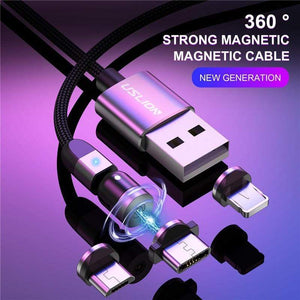 USLION 2020 New 540 Degree Rotate Magnetic Cable Micro USB Type C Cable Magnetic Charging Cable For iPhone 11 Pro Max Data Line