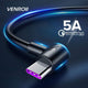 Venroii 5A USB Type C Cable 1m 2m 3m Fast Charging Type-C Kable for Huawei P30 P20 Mate 20 Pro Phone Supercharge QC3.0 USBC Cabo