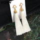VCORM Bohemian Tassel Crystal Long Drop Earrings for Women Red Cotton Silk Fabric Fringe Earrings 2019 Fashion Woman Jewelry