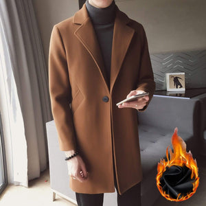 Winter Long Wool Coat Man Brown Warm Man Coat Korean Slim Fit Long Jacket Men Trend Brown Black Coat Men Casaco Masculino