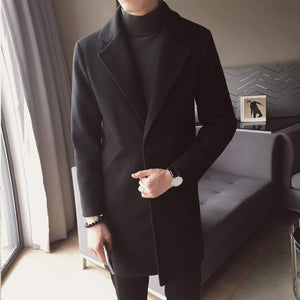 Winter Long Wool Coat Man Brown Warm Man Coat Korean Slim Fit Long Jacket Men Trend Brown Black Coat Men Casaco Masculino