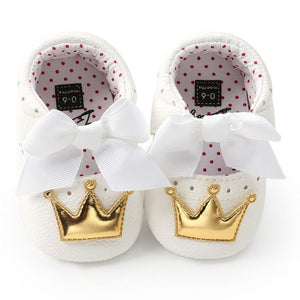 Oiko Store  WJ / 0-6 Months Baby Girl PU Leather Shoes Kid Moccasins First Walkers Crown Bow Soft Soled Non-slip Footwear Crib Shoes