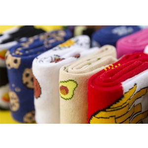 Women Socks Funny Cute Cartoon Fruits Banana Avocado Lemon Egg Cookie Donuts Food Happy Japanese Harajuku skateboard  Socks