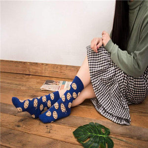 Women Socks Funny Cute Cartoon Fruits Banana Avocado Lemon Egg Cookie Donuts Food Happy Japanese Harajuku skateboard  Socks