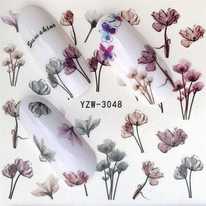 Oiko Store  YZW-3048 YZWLE Flower Series  Nail Art Water Transfer Stickers Full Wraps Deer/Lavender Nail Tips DIY