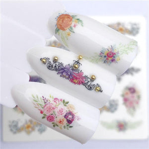 Oiko Store  YZW-3086 YZWLE Flower Series  Nail Art Water Transfer Stickers Full Wraps Deer/Lavender Nail Tips DIY