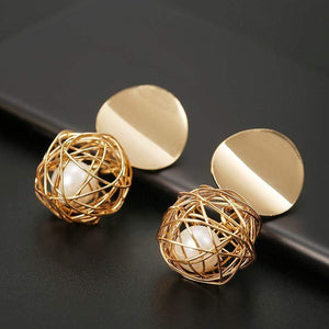 2019 New Fashion Stud Earrings For Women Golden Color Round Ball Geometric Earrings For Party Wedding Gift Wholesale Ear Jewelry