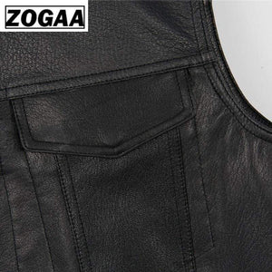 ZOGGA 2019 Men Vest Black Biker Motorcycle Hip Hop Waistcoat Male Faux Leather Punk Solid Black Spring Sleeveless Leather Vest