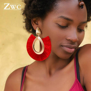 ZWC Fashion Bohemian Tassel Vintage Statement Drop Earrings  for Women Black Red  Yellow Big Dangle Fringe Earrings 2019 Jewelry
